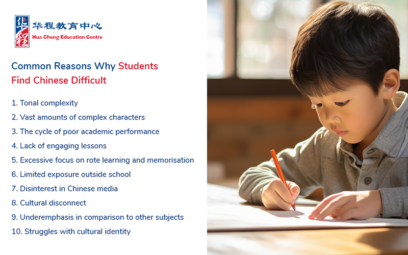 List of reasons why students find Chinese difficult